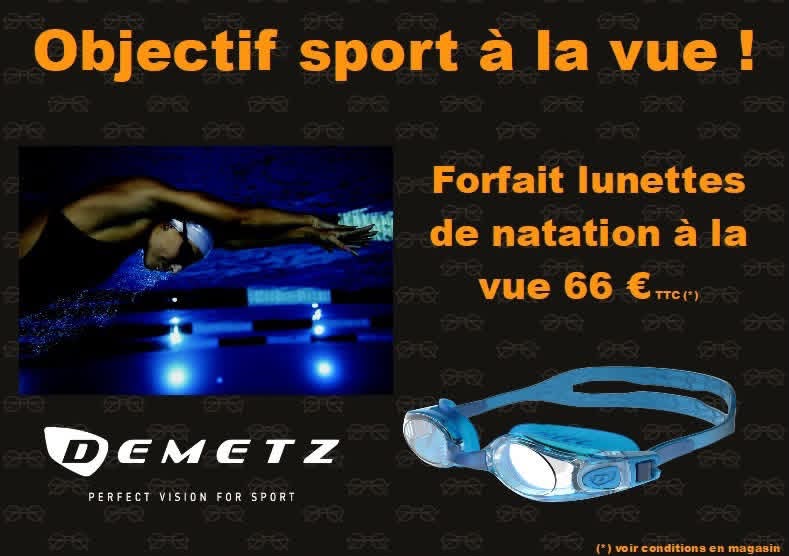 Forfait lunettes de natation à la vue : 66 € TTC
